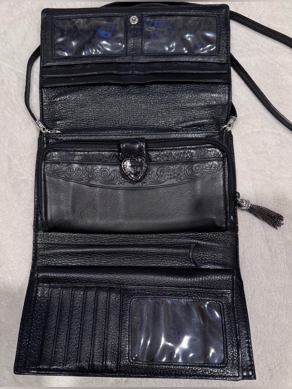 Brighton Black Croc Embossed Crossbody Wallet